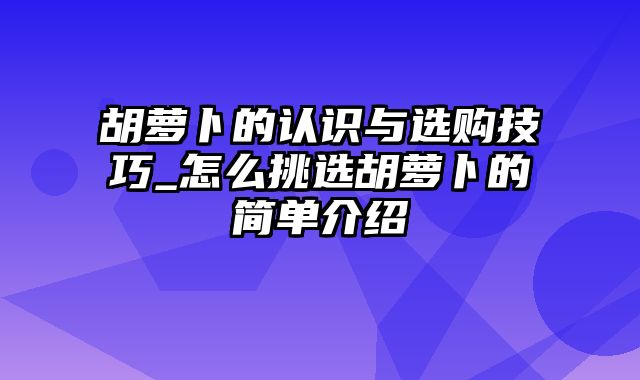 胡萝卜的认识与选购技巧_怎么挑选胡萝卜的简单介绍