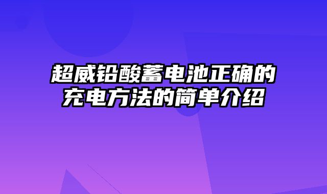 超威铅酸蓄电池正确的充电方法的简单介绍