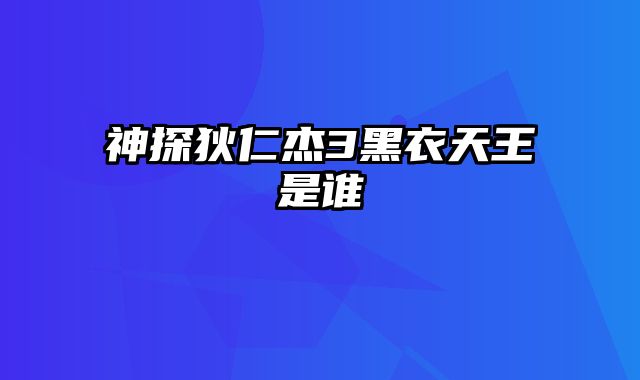 神探狄仁杰3黑衣天王是谁