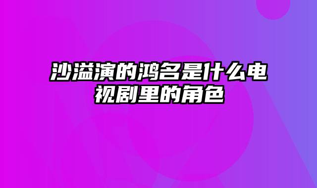 沙溢演的鸿名是什么电视剧里的角色