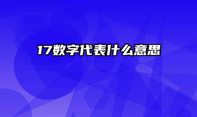 17数字代表什么意思