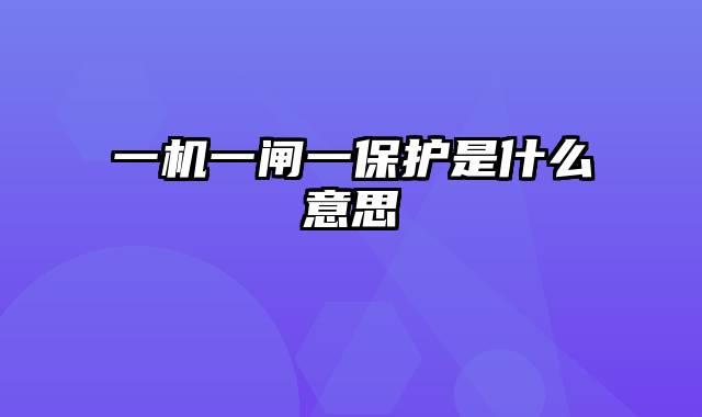 一机一闸一保护是什么意思