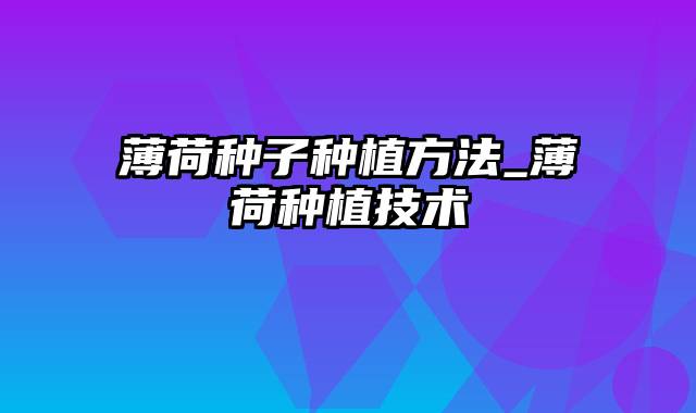 薄荷种子种植方法_薄荷种植技术