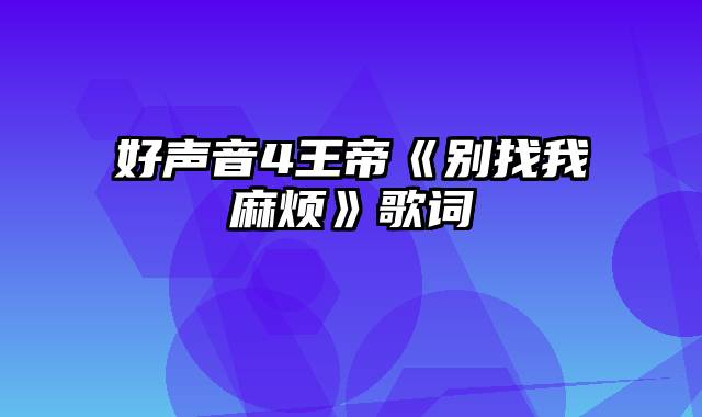 好声音4王帝《别找我麻烦》歌词