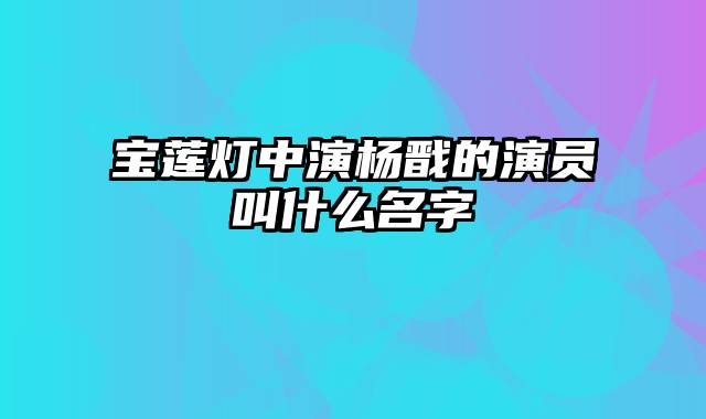 宝莲灯中演杨戬的演员叫什么名字