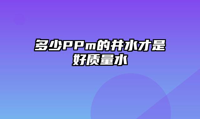 多少PPm的井水才是好质量水