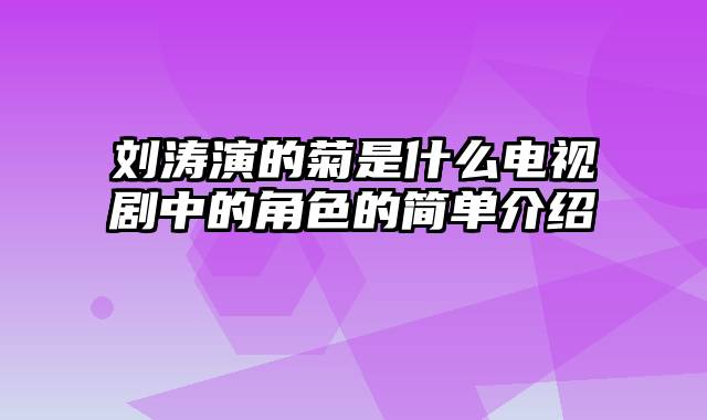 刘涛演的菊是什么电视剧中的角色的简单介绍