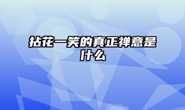 拈花一笑的真正禅意是什么