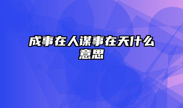 成事在人谋事在天什么意思