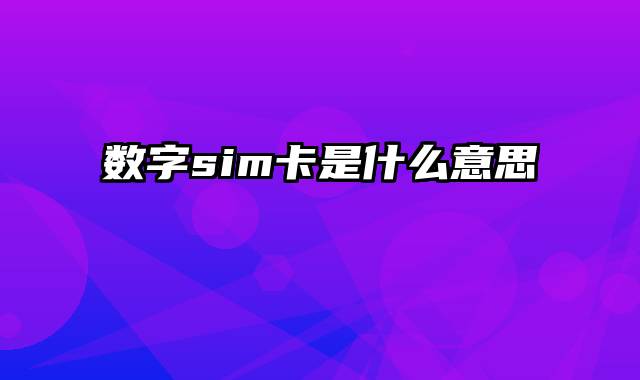 数字sim卡是什么意思