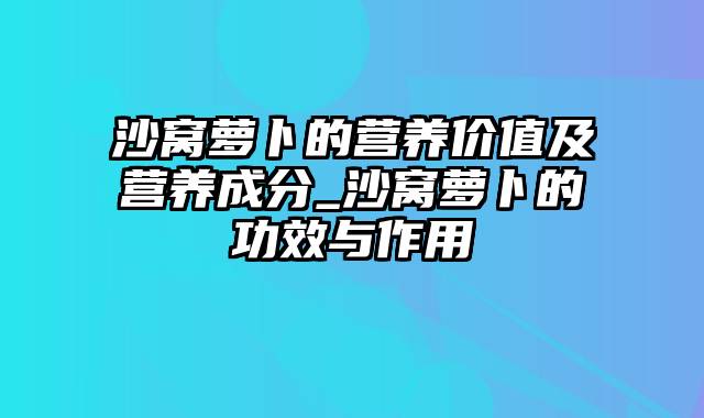 沙窝萝卜的营养价值及营养成分_沙窝萝卜的功效与作用