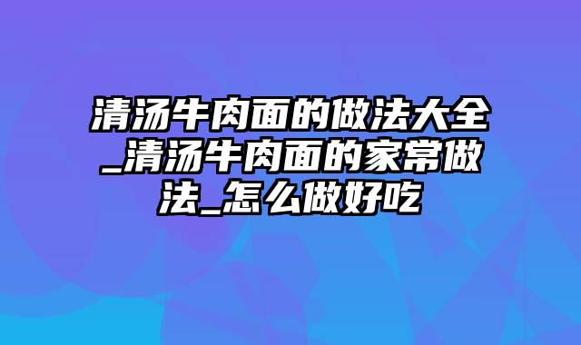 清汤牛肉面的做法大全_清汤牛肉面的家常做法_怎么做好吃