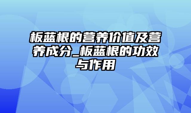 板蓝根的营养价值及营养成分_板蓝根的功效与作用