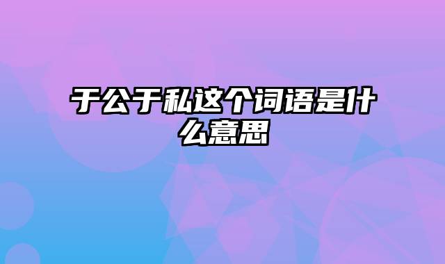 于公于私这个词语是什么意思