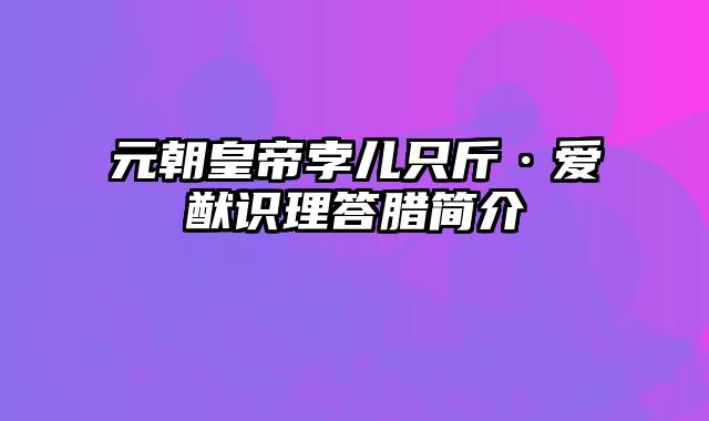 元朝皇帝孛儿只斤·爱猷识理答腊简介