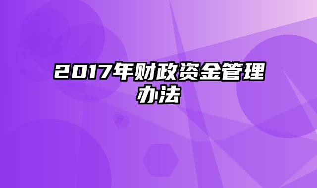 2017年财政资金管理办法