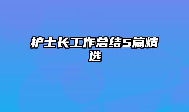 护士长工作总结5篇精选
