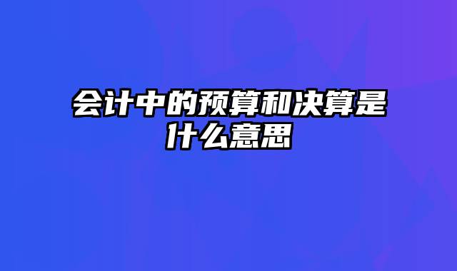 会计中的预算和决算是什么意思