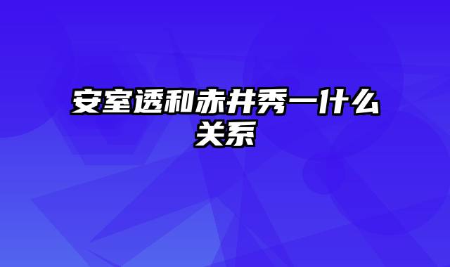 安室透和赤井秀一什么关系